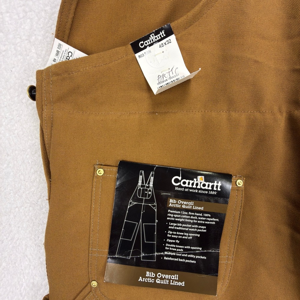 Carhartt Arctic Quilt Lined Bibs Overalls Mens 48x32 R03 BRN Brown USA NOS NWT